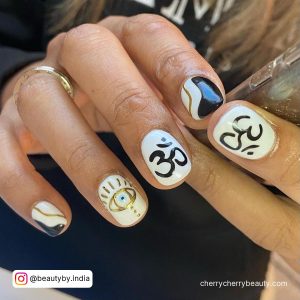 White Black And Gold Nails
