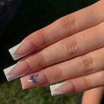 White French Tip Nails With Butterflies