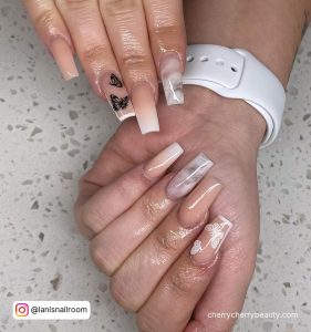 White Nail Designs With Butterflies