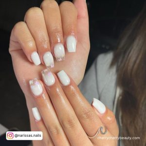 White Nails With Butterflies Short