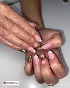 White Nails With Gold Butterflies