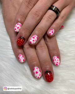 White Nails With Pink Cow Print For Short Length