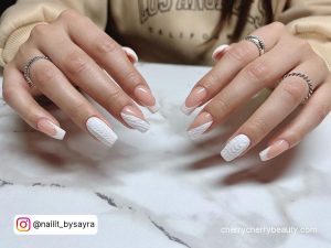 Winter Acrylic Nails White And Nude