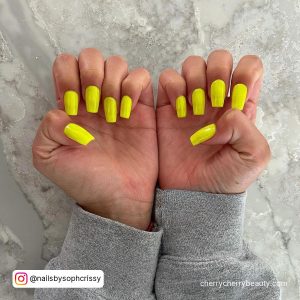 Yellow Acrylic Nail Designs In Square Shape
