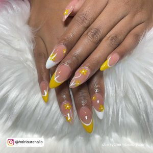 Yellow And White Acrylic Nails With French Tips