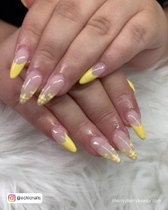 Yellow Flower Acrylic Nails In Almond Shape