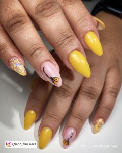 Yellow Nails Acrylic In Almond Shape