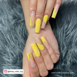 Yellow Nails After Acrylics With Diamonds
