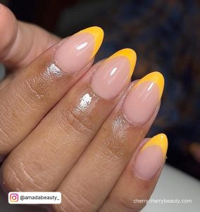 Yellow Round French Tip Acrylic Nails