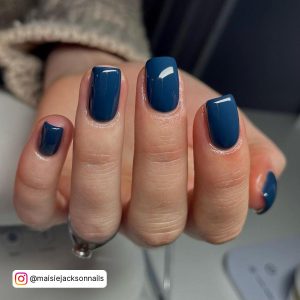 Acrylic Dark Blue Nails In Square Shape