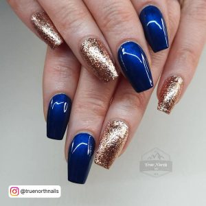 Acrylic Nails Blue And Gold