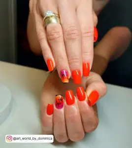 Acrylic Nails Orange Red