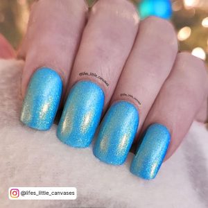 Acrylic Sky Blue Nails With Glitter