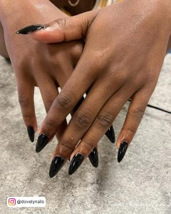 Almond Nails Black Design With Shiny Finish