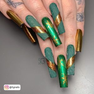 Army Green And Gold Nails