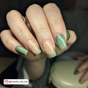 Army Green And White Nails