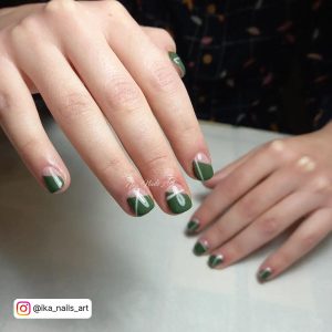 Army Green Nails With Design