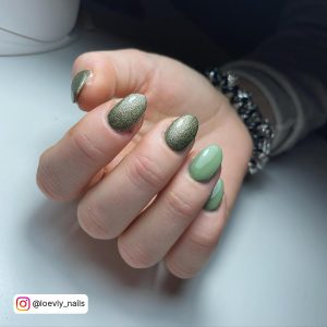 Army Green Nails With Glitter