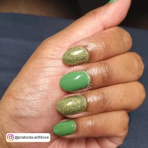 Army Green Nails With Glitter