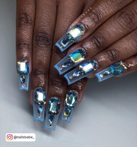 Baby Blue Nails With Diamonds