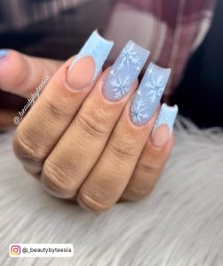 Baby Blue Ombre Nails With Snowflakes For Winter
