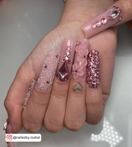 Bedazzled Coffin Nails With Rhinestones