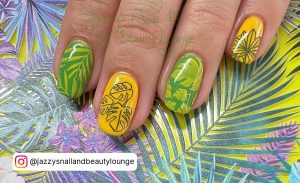Beyonce Green And Yellow Nails