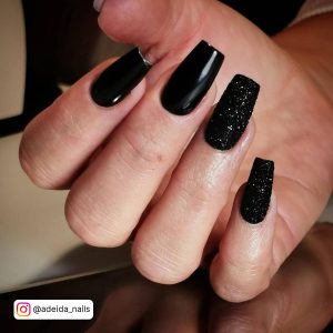 Black Acrylic Square Nails With Glitter