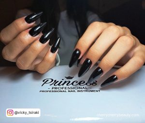 Black Almond Shape Nails For A Goth Look