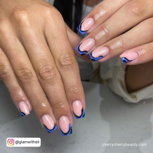 Black And Blue French Tip Nails In Square Shape