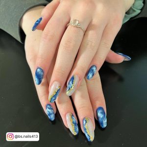 Black And Blue Marble Nails