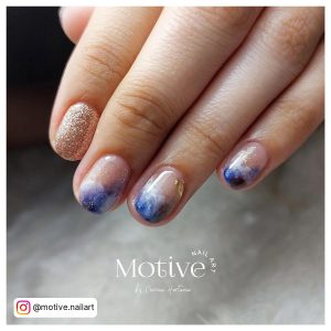 Black And Blue Marble Nails With Glitter