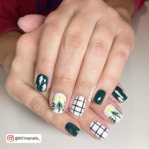 Black And Forest Green Nails