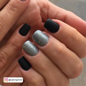Black And Gray Acrylic Nails With Glitter