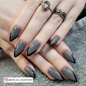 Black And Gray Halloween Nails In French Tip Design