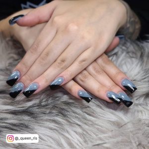 Black And Gray Nail Ideas In Square Shape