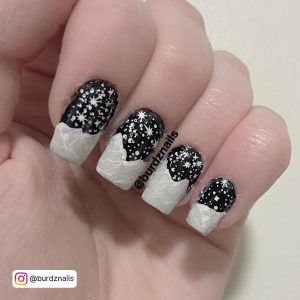 Black And Gray Ombre Nails With White Design