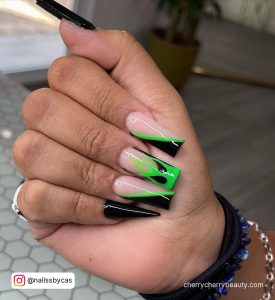 Black And Green French Tip Nails In Square Shape