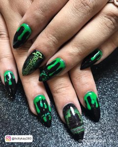 Black And Green Nail Art For Halloween