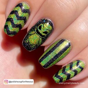 Black And Green Nail Designs With Different Patterns