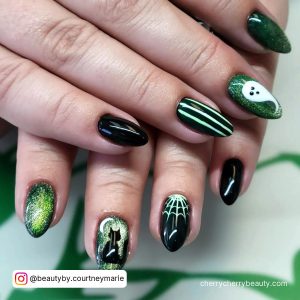 Black And Green Nails Design For Halloween