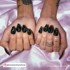 Black And Green Stiletto Nails For Halloween