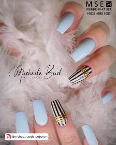 Black And Light Blue Nails In Coffin Shape