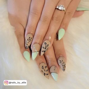 Black And Mint Green Nails