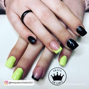 Black And Mint Green Nails In Square Shape