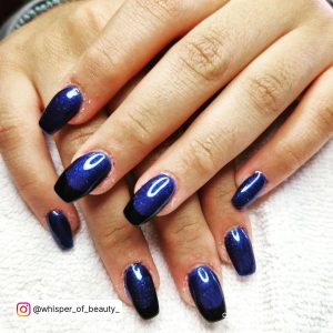 Black And Navy Blue Ombre Nails With French Tips