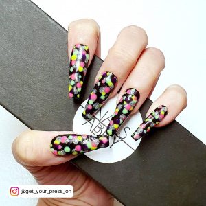 Black And Neon Color Nails In Coffin Shape