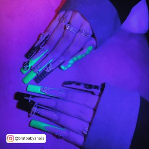 Black And Neon Green Nails