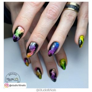 Black And Neon Nail Designs In Almond Shape