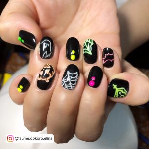 Black And Neon Nails For Halloween